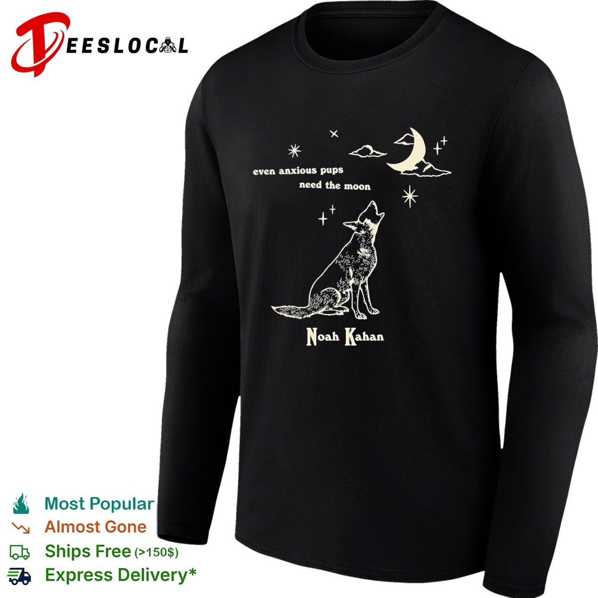 Noah Kahan even anxious pups need the moon howling dog star night sky shirt