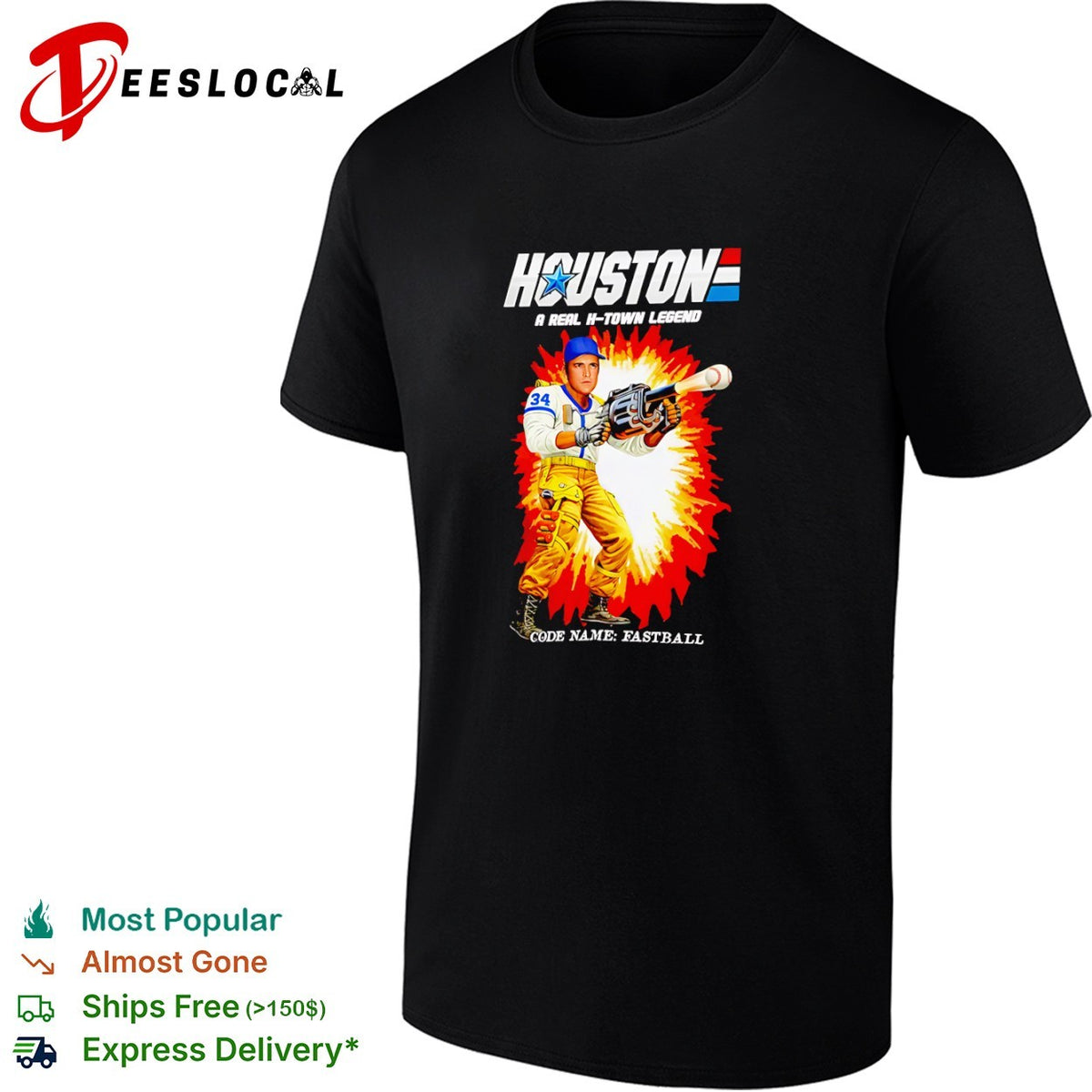Nolan Ryan Houston Astros G I Joe Parody Houston A Real H-Town Legend Fastball shirt