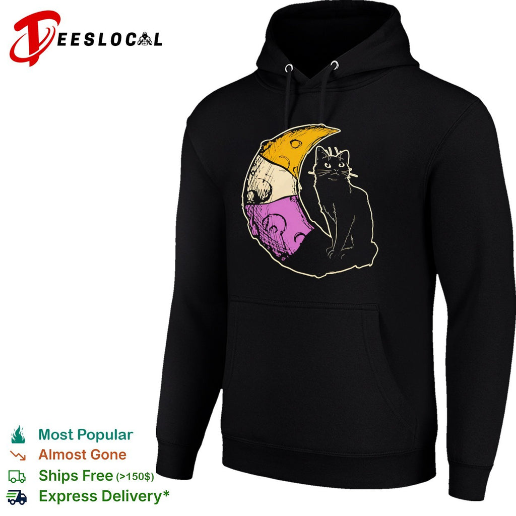Nonbinary Pride Black Cat Crescent Moon shirt