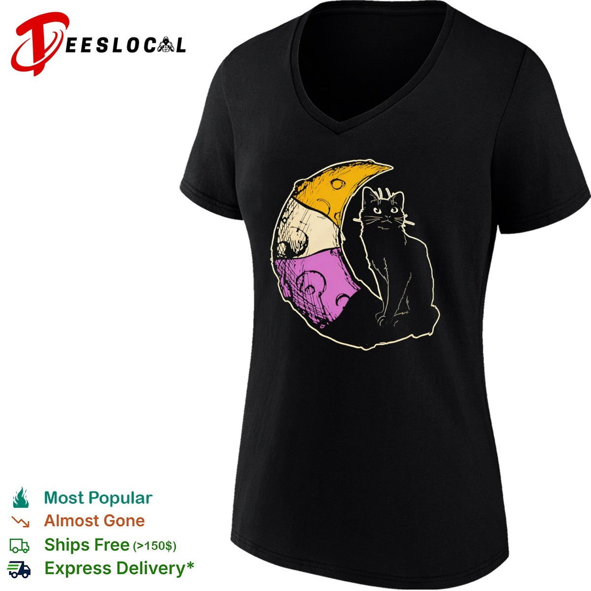 Nonbinary Pride Black Cat Crescent Moon shirt
