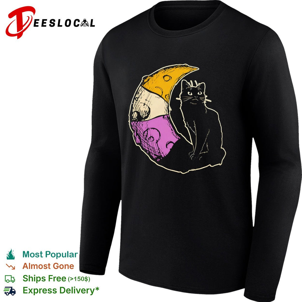 Nonbinary Pride Black Cat Crescent Moon shirt