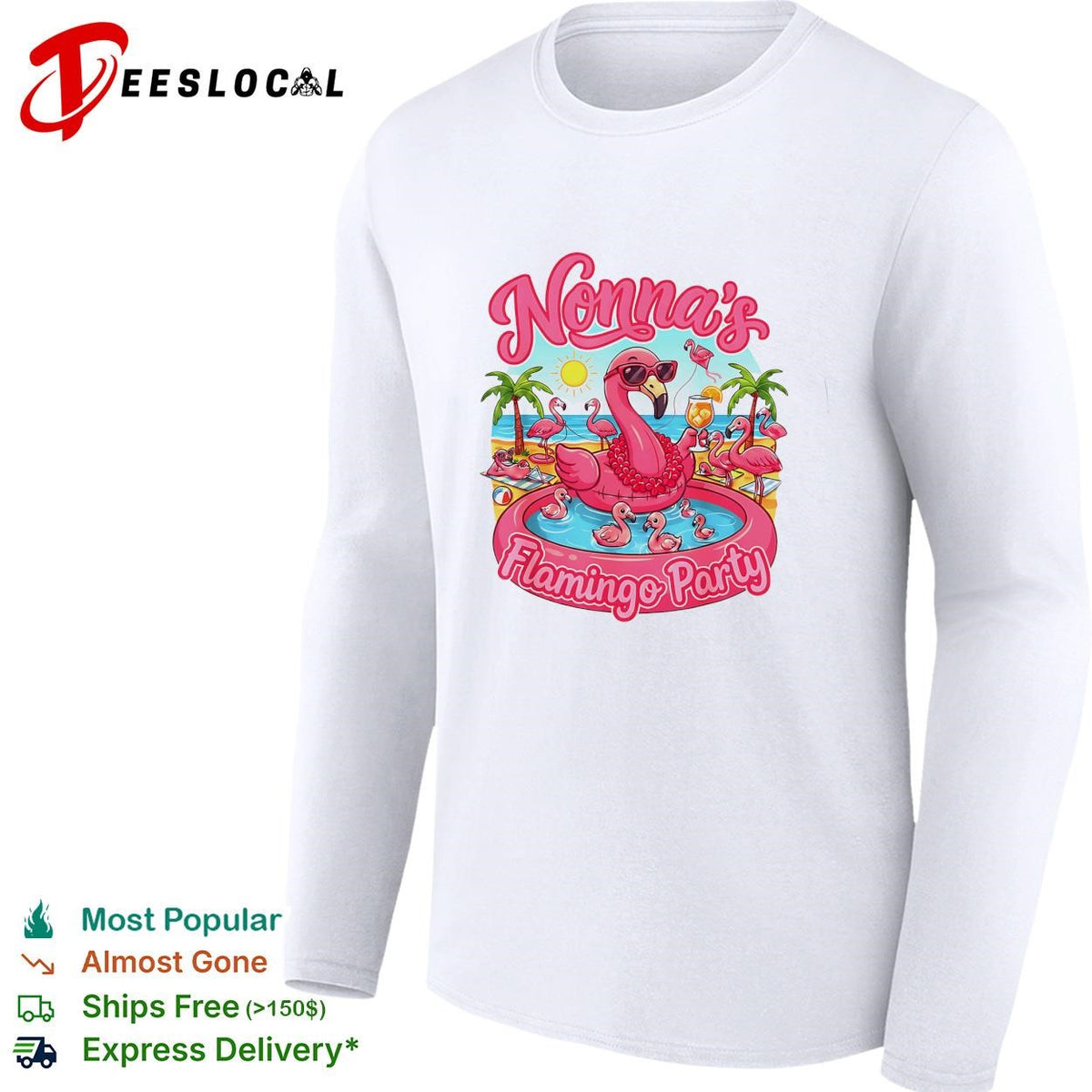 Nonna’s flamingo party pool float tropical funny graphic shirt