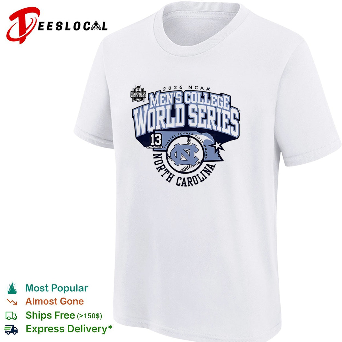 North Carolina Tar Heels Men’s College World Series 2026 NCAA Field Omaha state shirt