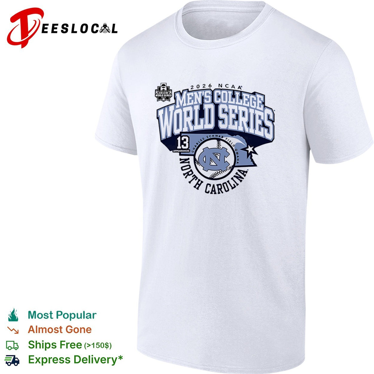 North Carolina Tar Heels Men’s College World Series 2026 NCAA Field Omaha state shirt
