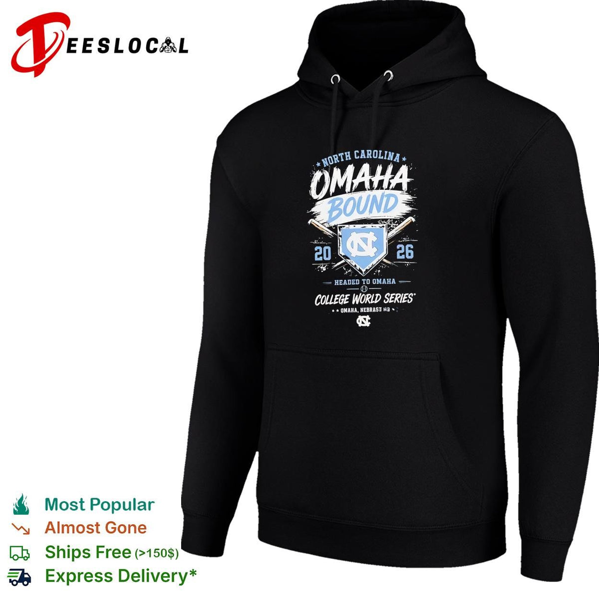 North Carolina Tar Heels Omaha Bound 2026 College World Series baseball dark shirt