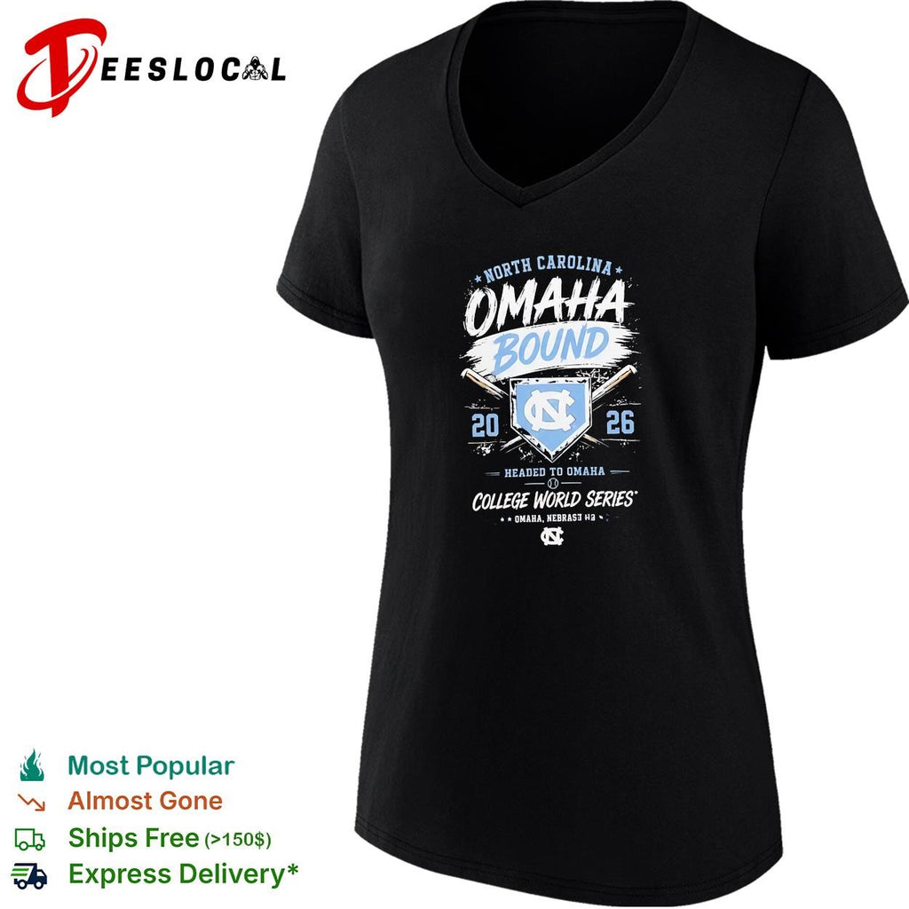 North Carolina Tar Heels Omaha Bound 2026 College World Series baseball dark shirt