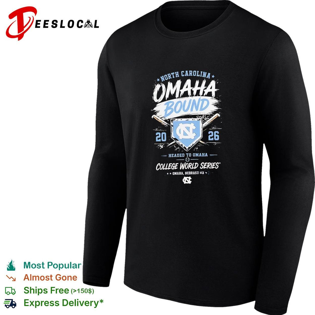 North Carolina Tar Heels Omaha Bound 2026 College World Series baseball dark shirt
