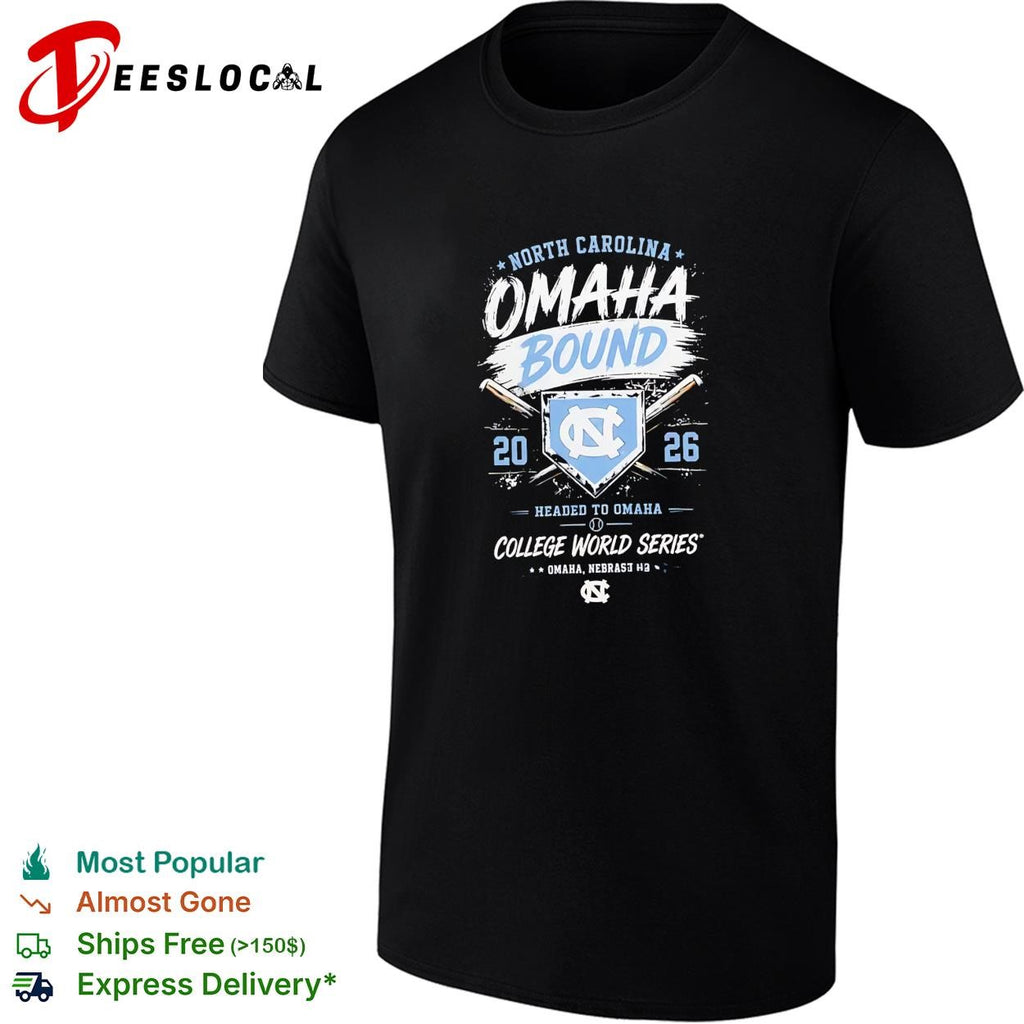 North Carolina Tar Heels Omaha Bound 2026 College World Series baseball dark shirt