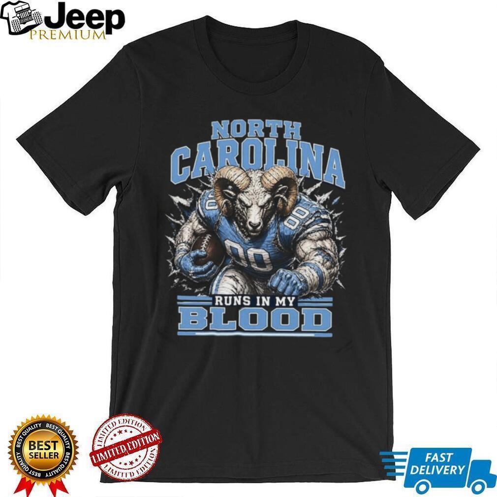 North Carolina Tar Heels Ram Mascot Runs In My Blood Vintage Men Fans Shirt