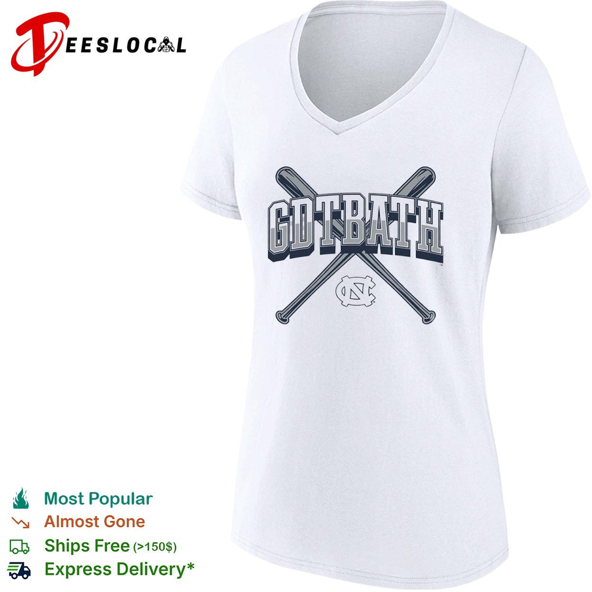 North Carolina Tar Heels baseball crossed bats gdtbath shirt