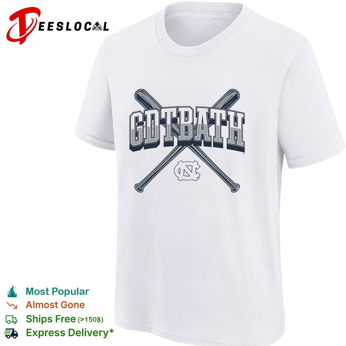 North Carolina Tar Heels baseball crossed bats gdtbath shirt
