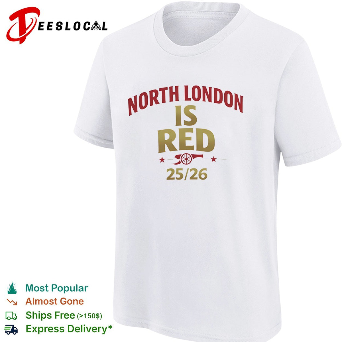 North London is Red 2025 2026 Arsenal Football Club Premier League Soccer shirt