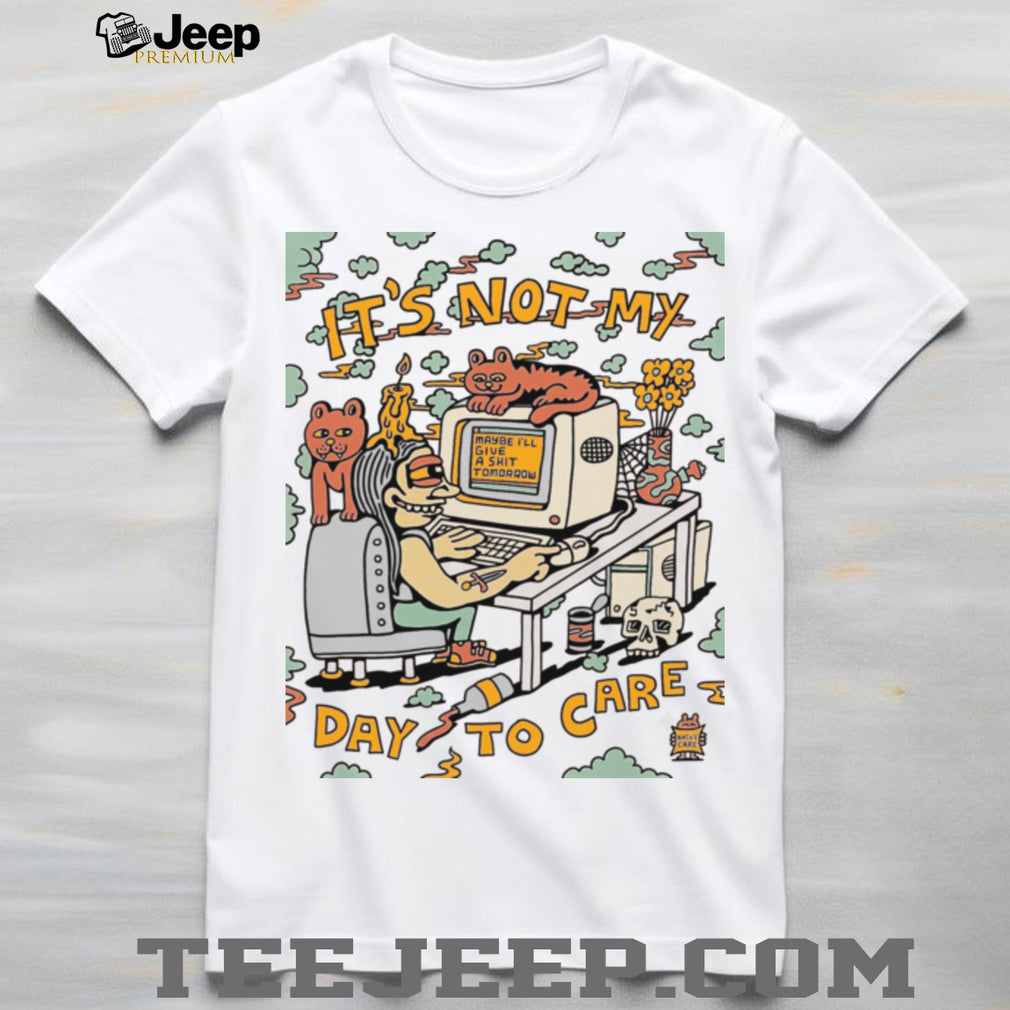 Not My Day To Care Retro Computer Cat Aesthetic T Shirt