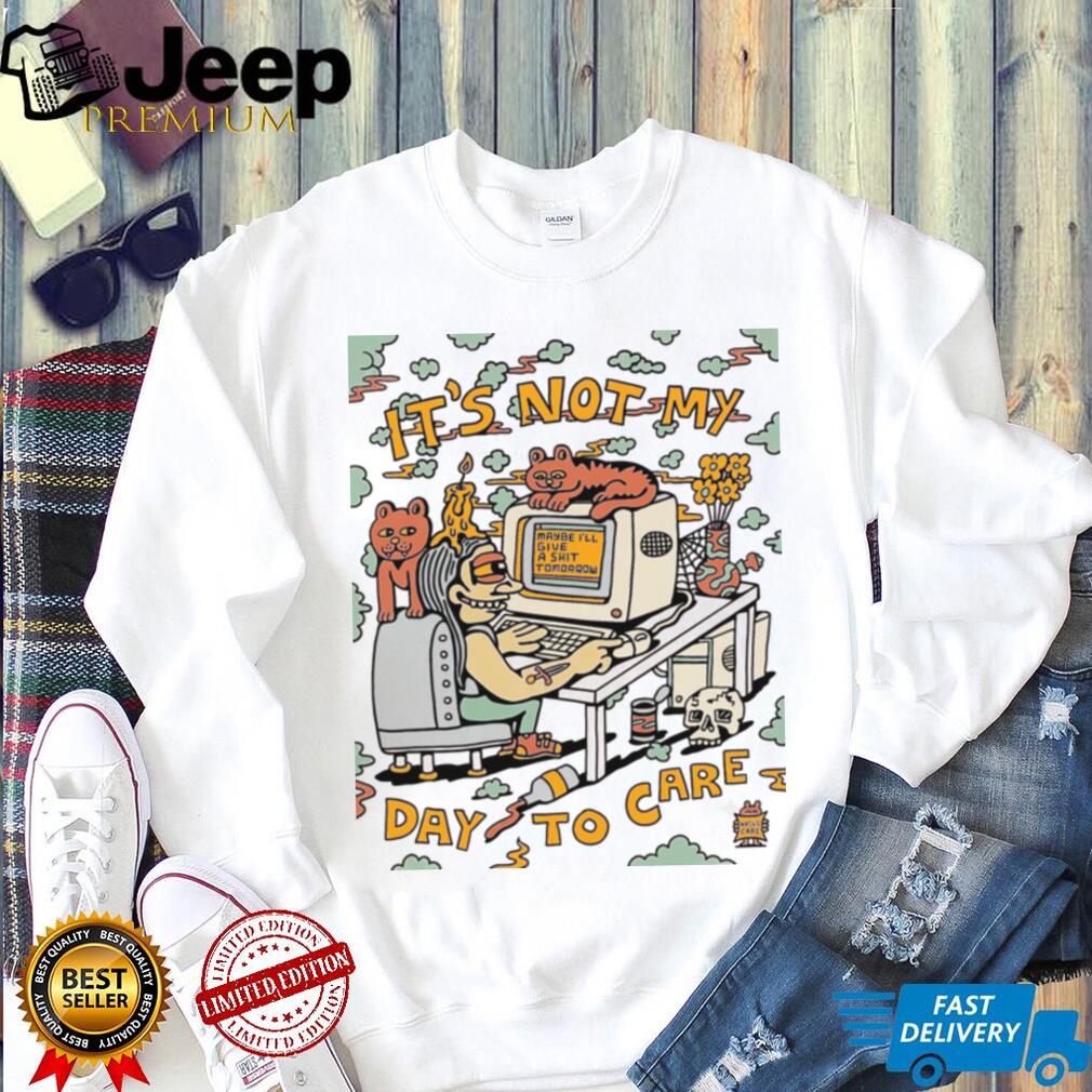 Not My Day To Care Retro Computer Cat Aesthetic T Shirt