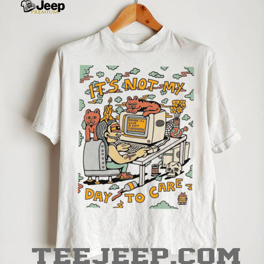 Not My Day To Care Retro Computer Cat Aesthetic T Shirt
