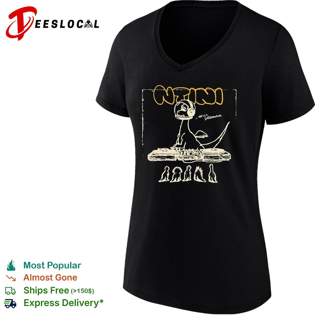 Ntini Still Dreaming Dinosaur DJ Turntables Space Helmet Music shirt