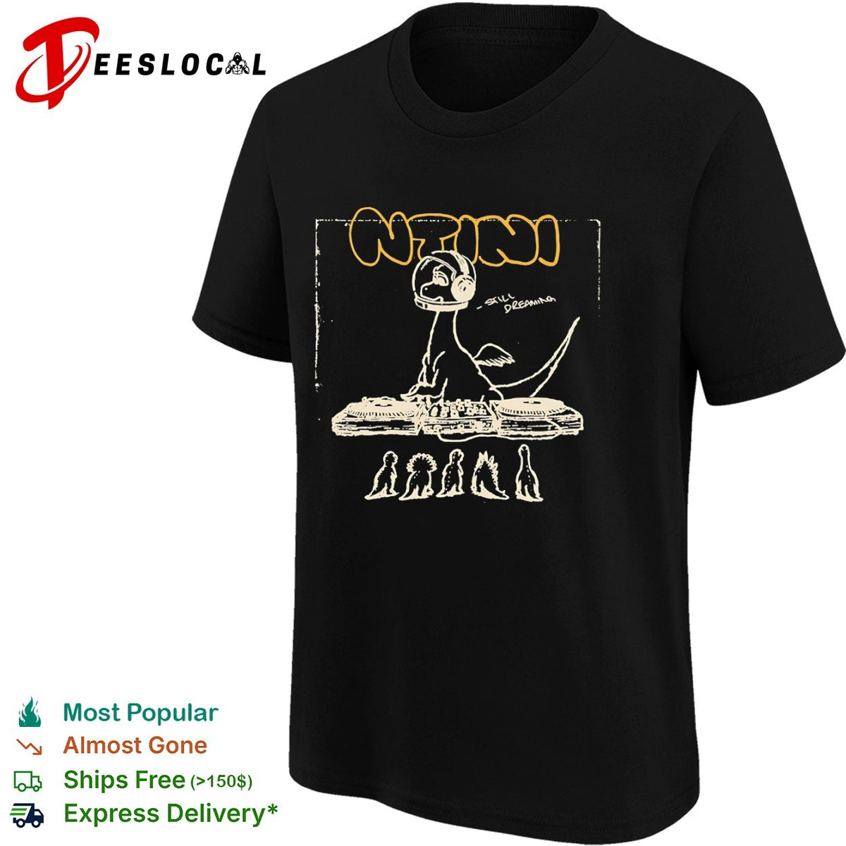Ntini Still Dreaming Dinosaur DJ Turntables Space Helmet Music shirt