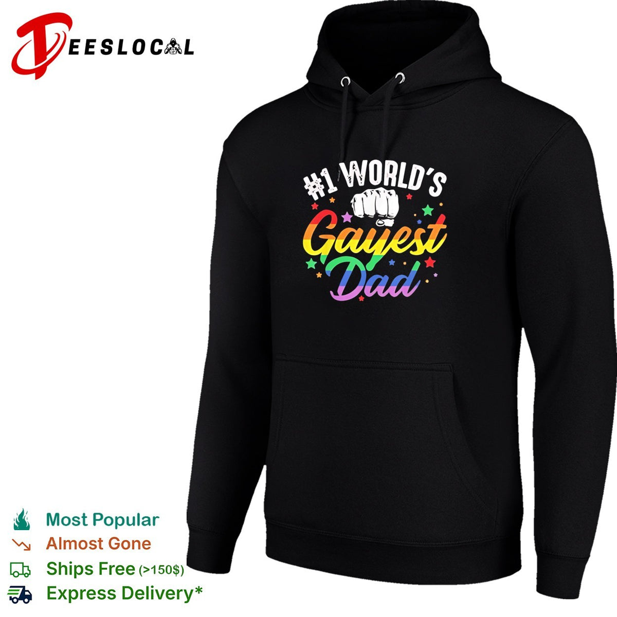 Number 1 world’s gayest dad rainbow pride bold colorful lettering graphic shirt