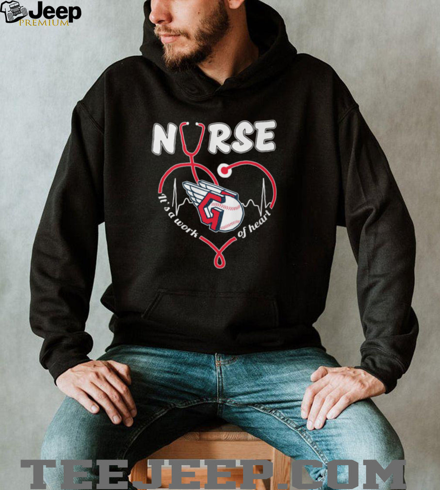 Nurse Work Of Heart Cleveland Guardians Baseball Logo Stethoscope Red Pulse T Shirt
