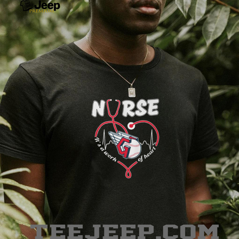 Nurse Work Of Heart Cleveland Guardians Baseball Logo Stethoscope Red Pulse T Shirt