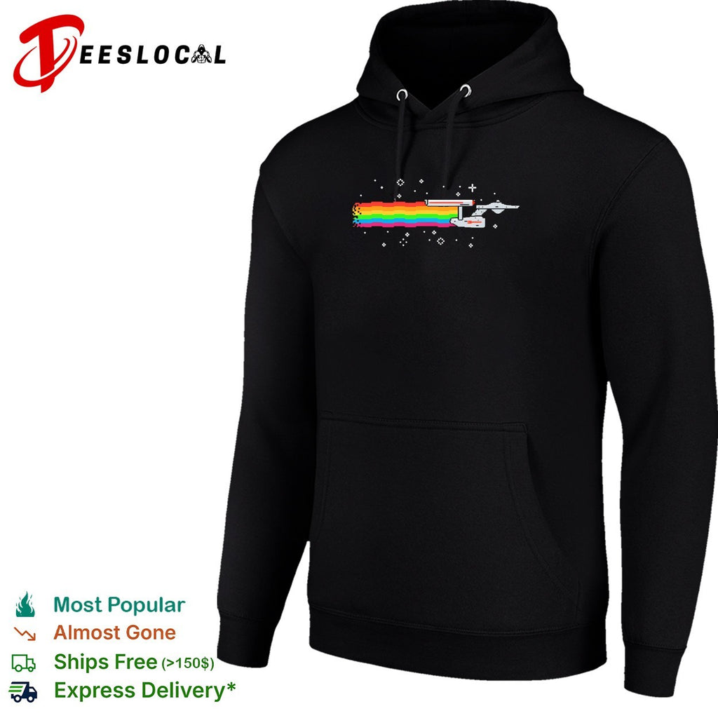 Nyan cat rainbow pixel art space sci-fi starship shirt