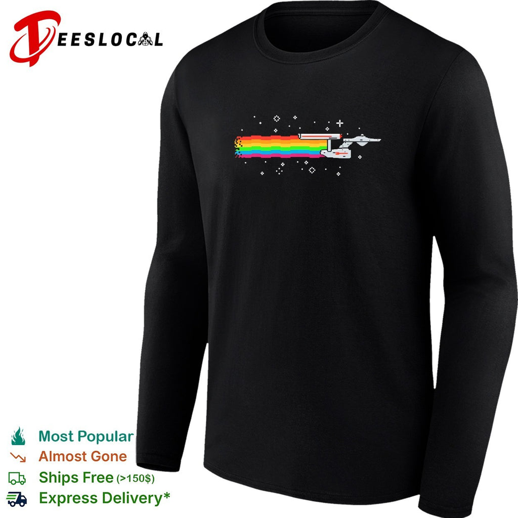 Nyan cat rainbow pixel art space sci-fi starship shirt