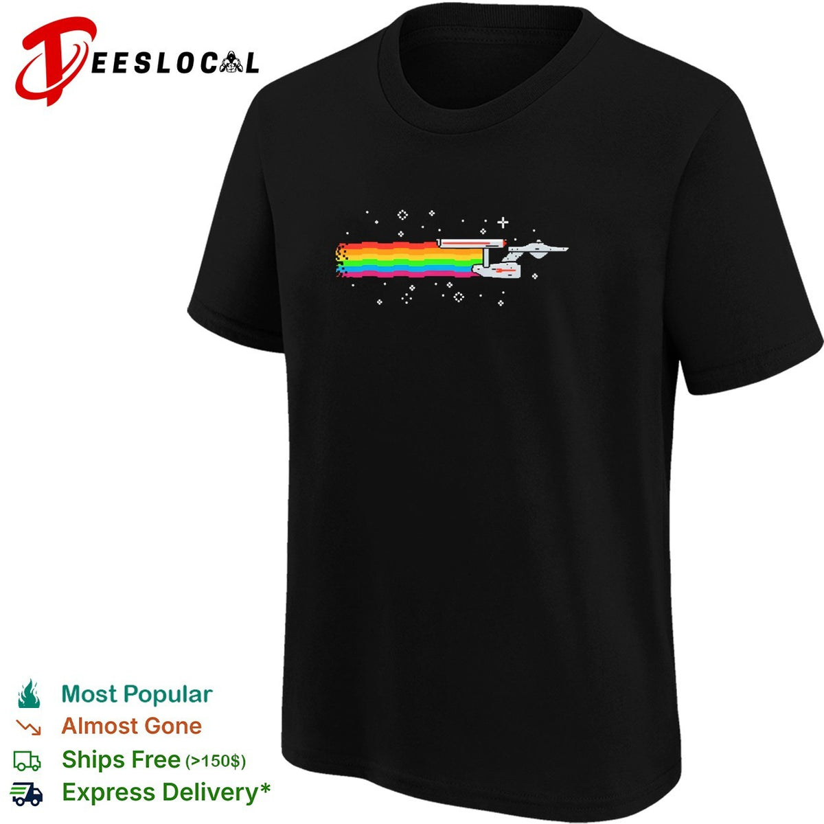 Nyan cat rainbow pixel art space sci-fi starship shirt