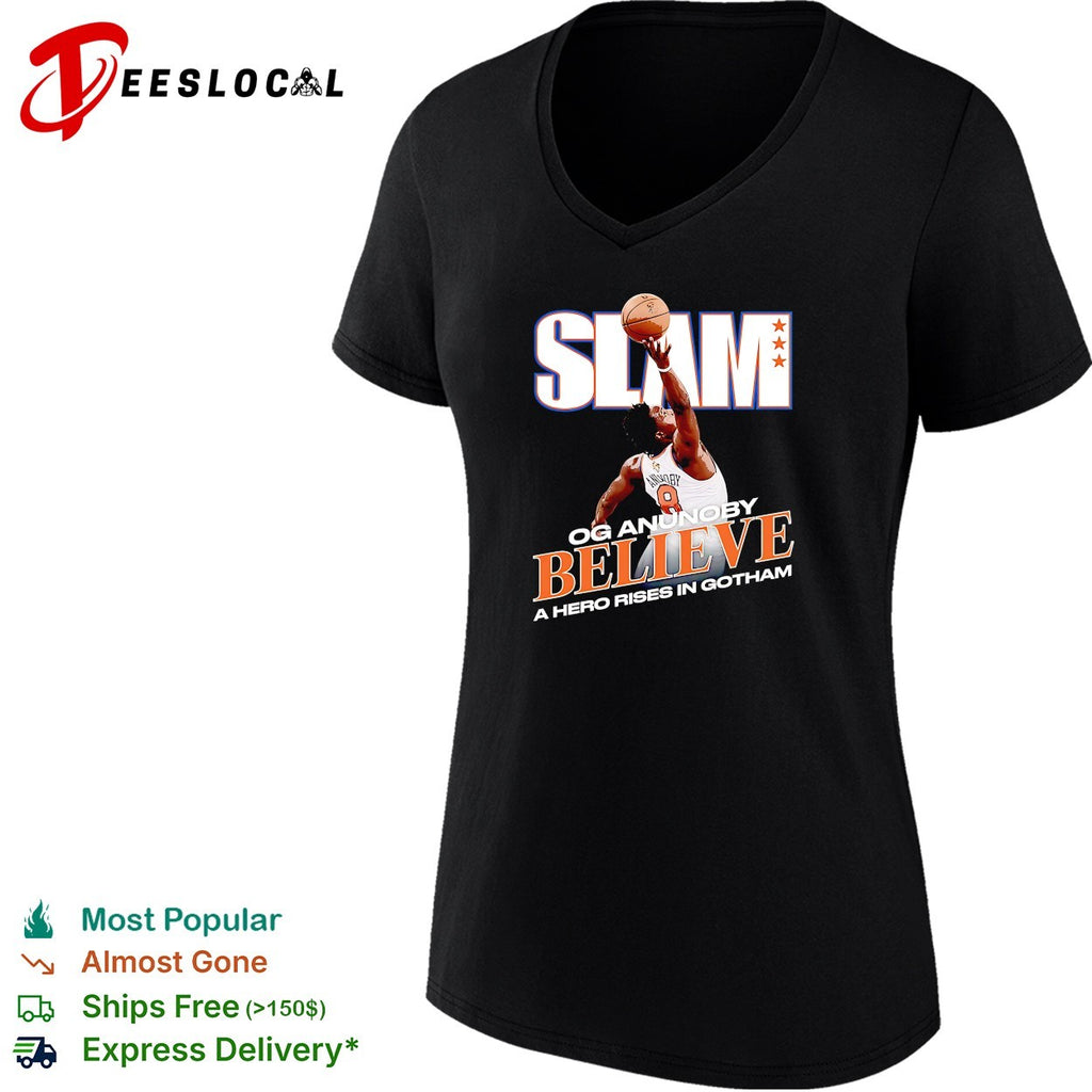 OG Anunoby 8 SLAM Believe a hero rises in Gotham Knicks fan poster shirt