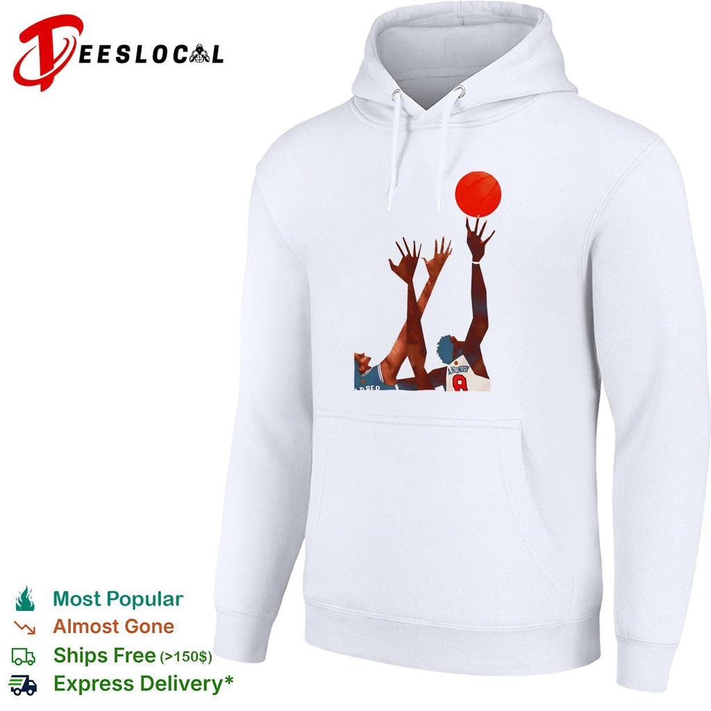 OG Anunoby Harper basketball reaching for ball action art white shirt