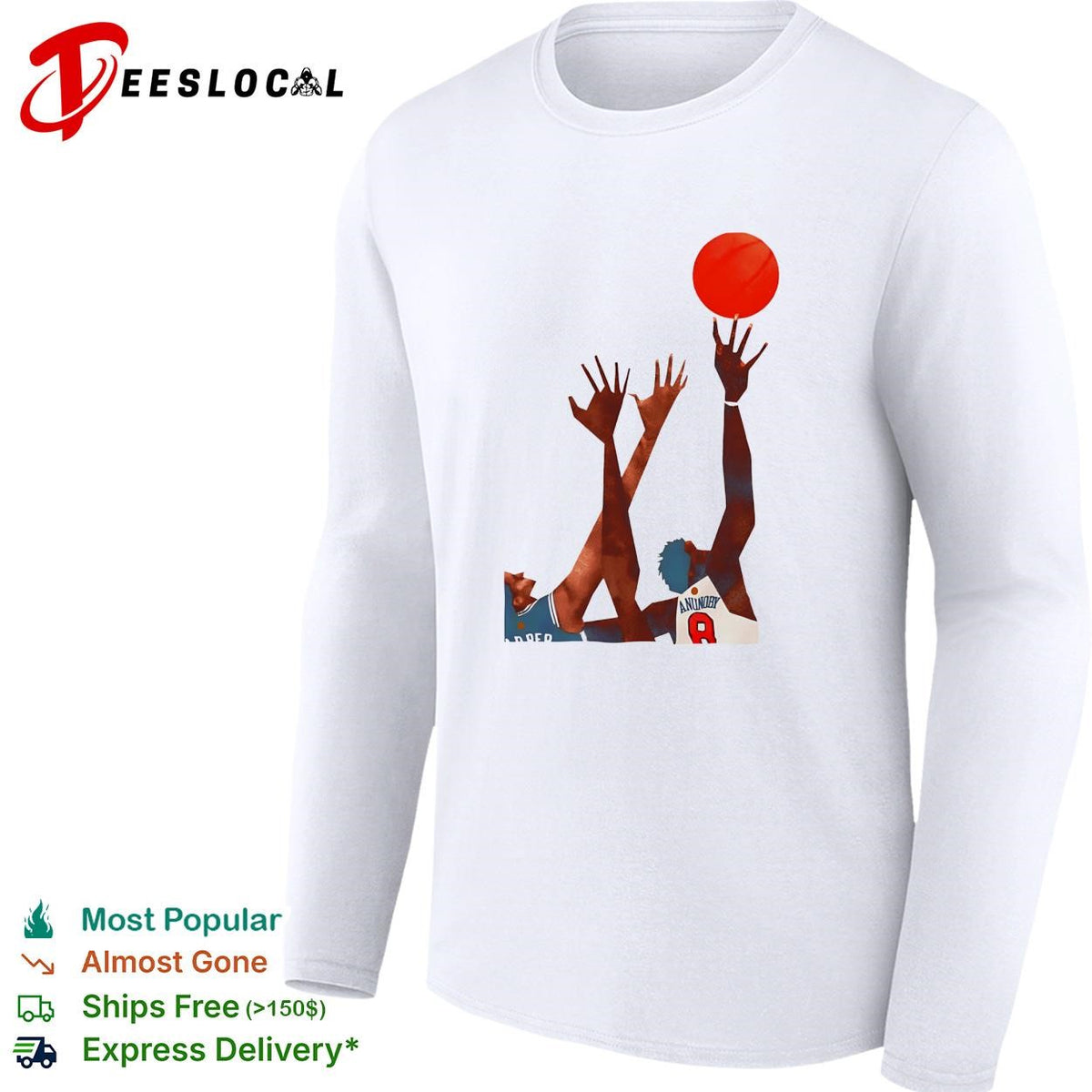 OG Anunoby Harper basketball reaching for ball action art white shirt