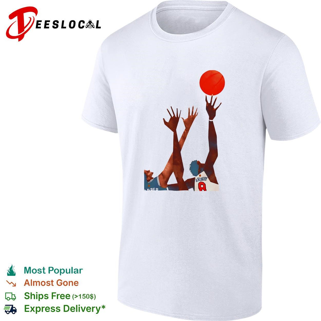 OG Anunoby Harper basketball reaching for ball action art white shirt