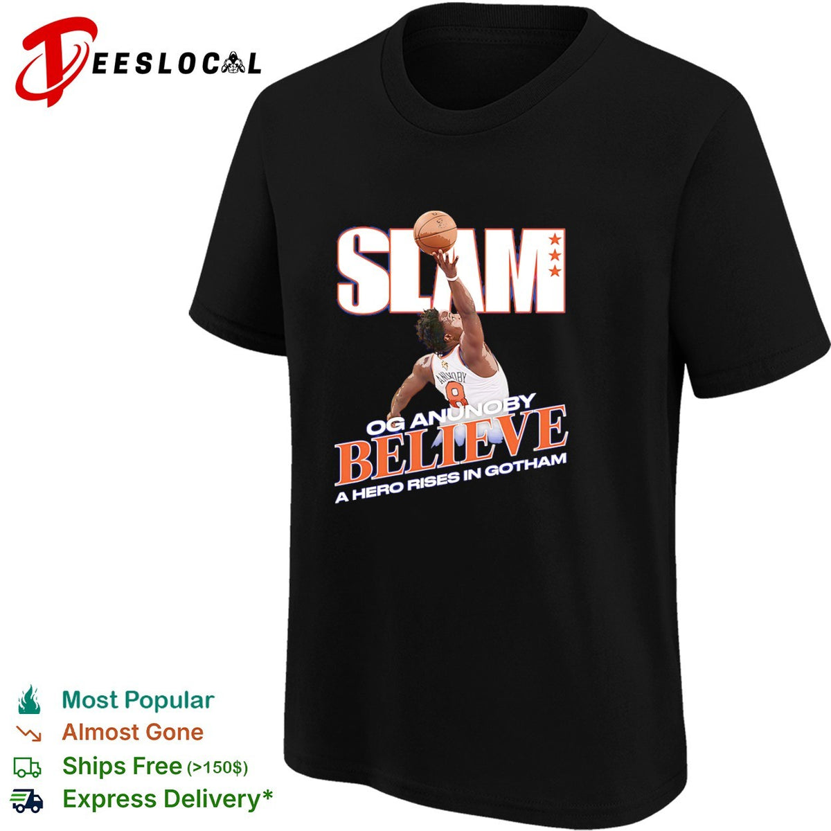 OG Anunoby NY Knicks believe dunk slam a hero rises in Gotham shirt