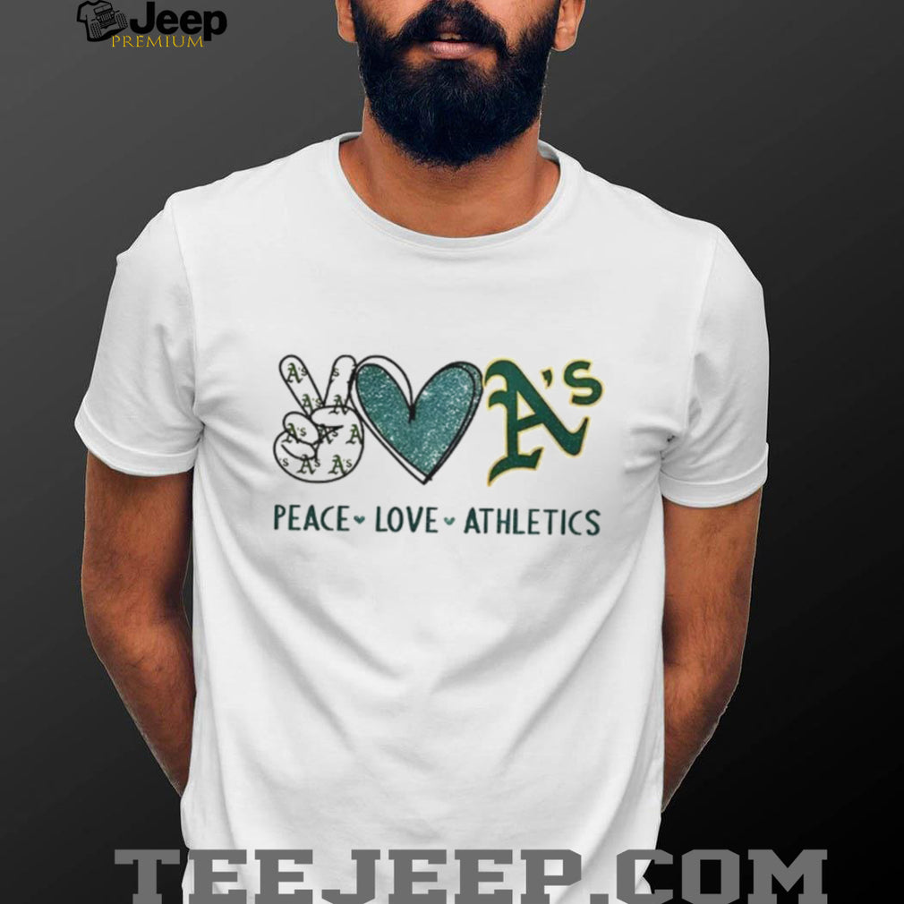 Oakland Athletics Peace Love Athletics Glitter Logo Baseball T Shirt