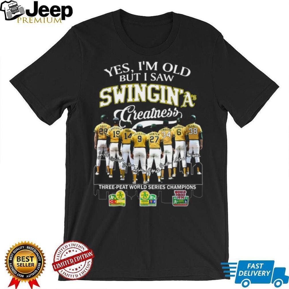 Oakland Athletics “Swingin’ A’s Greatness” Three Peat World Series T Shirt