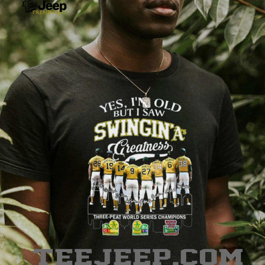 Oakland Athletics Swingin A’s Three Peat World Series Champions Vintage Retro Baseball Shirt