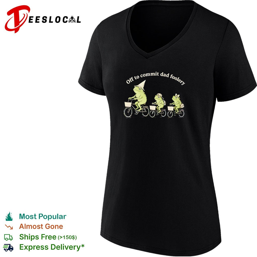 Off to commit dad foolery three frogs riding bicycles family humor art shirt