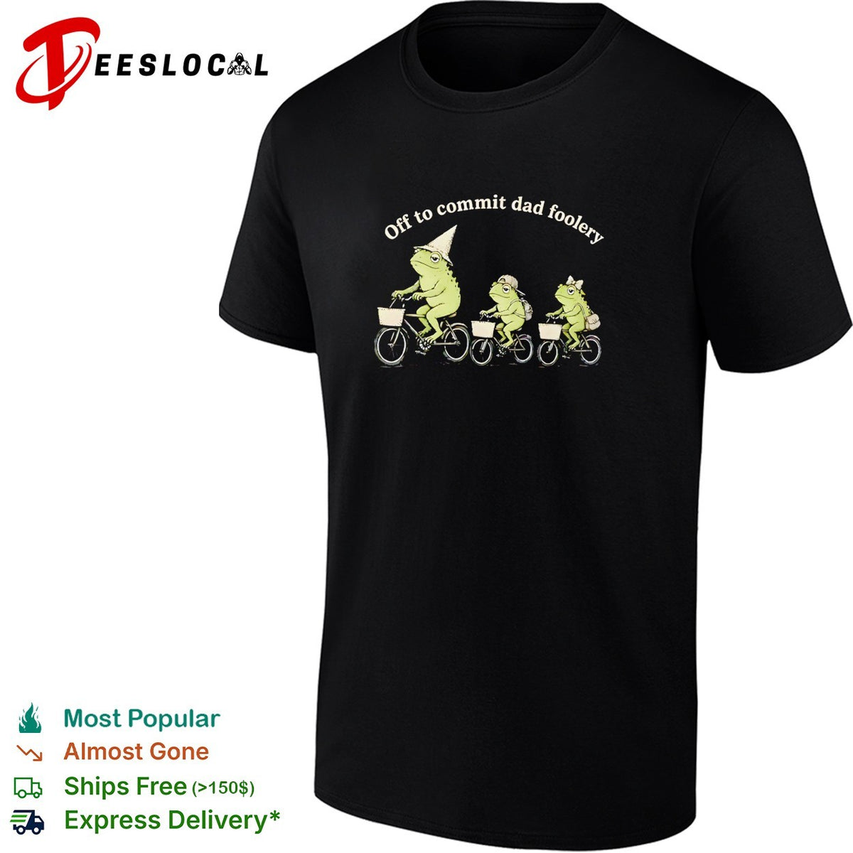 Off to commit dad foolery three frogs riding bicycles family humor art shirt