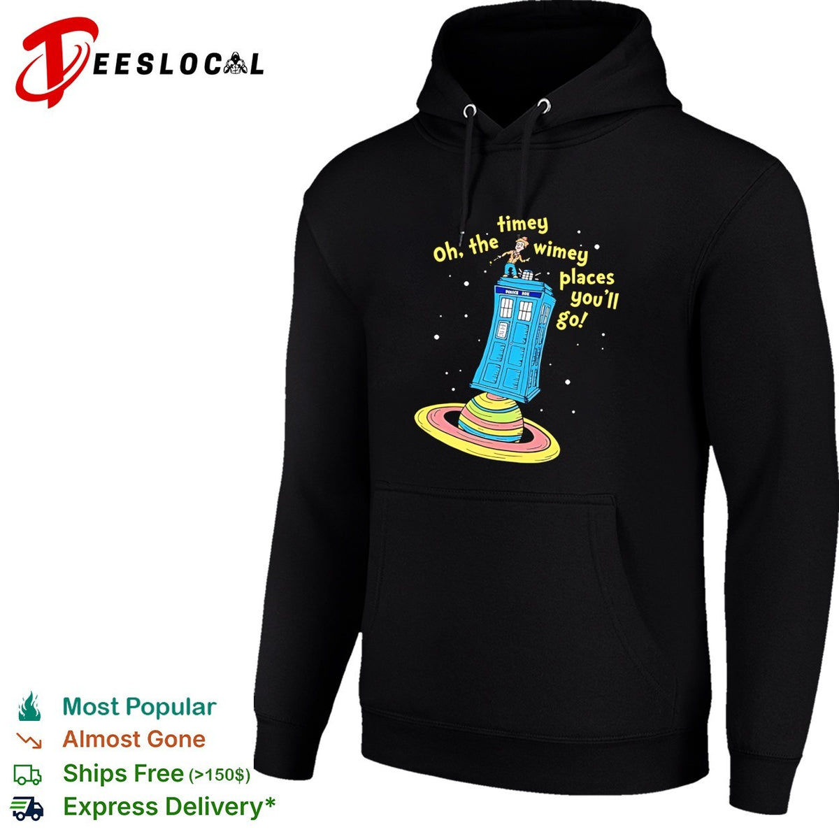 Oh the timey wimey places you’ll go TARDIS space planet Doctor Who Seuss parody shirt