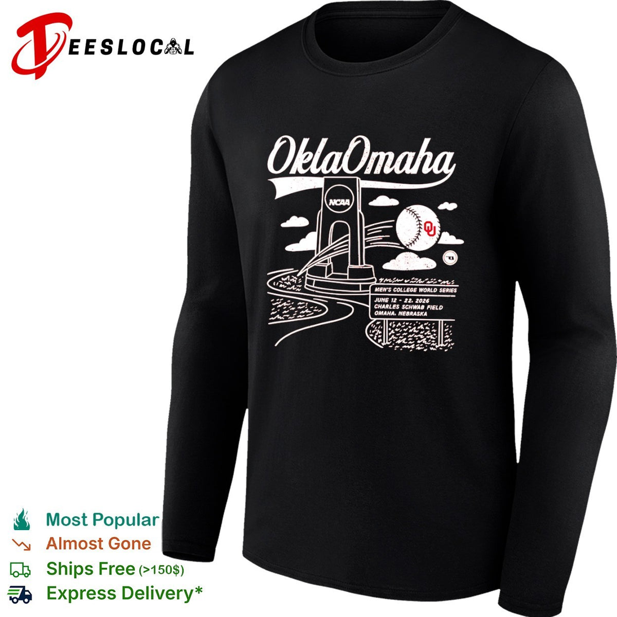OklaOmaha 2026 Mens College World Series Oklahoma Sooners Baseball shirt