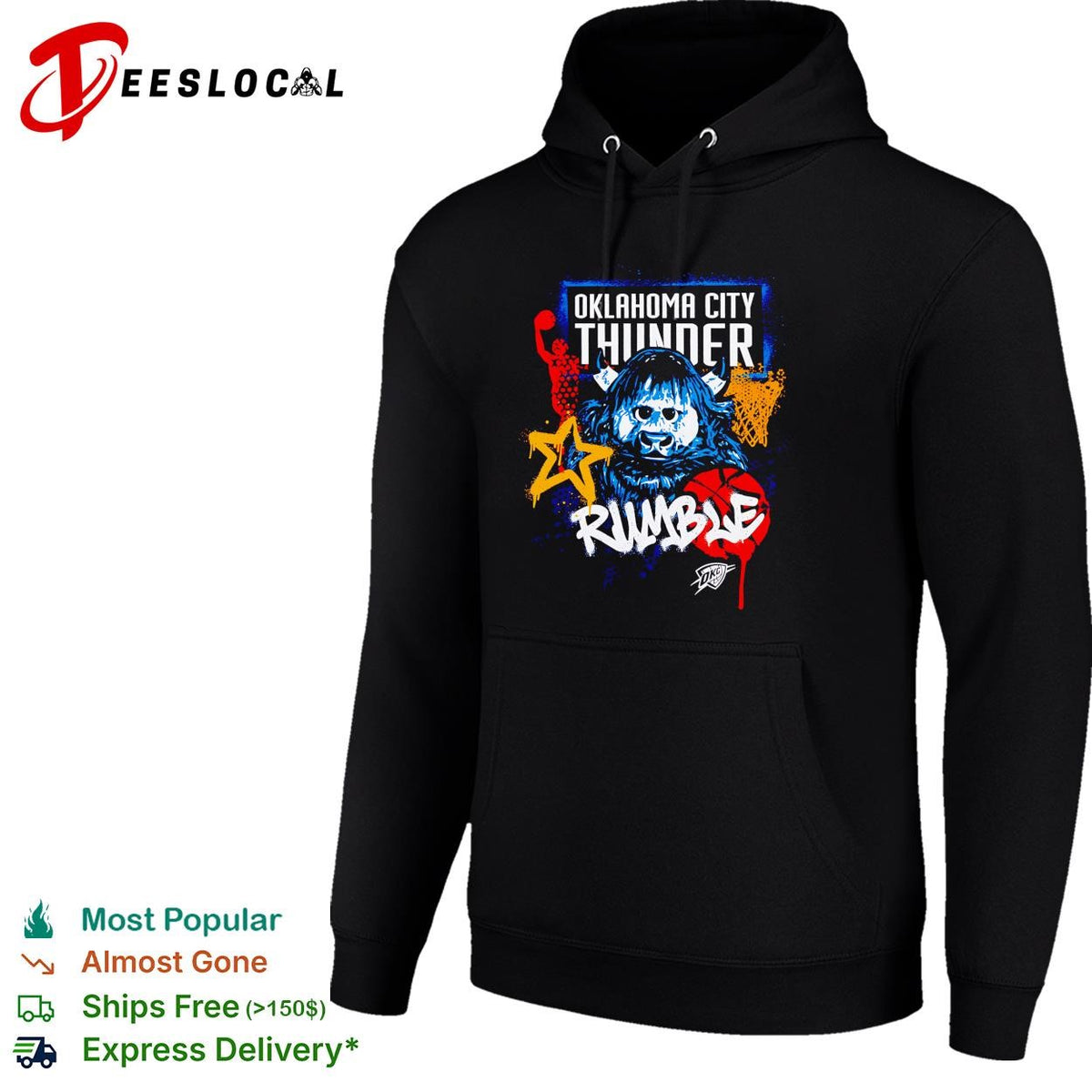 Oklahoma City Thunder Rumble the Bison mascot basketball illustration graphic shirt