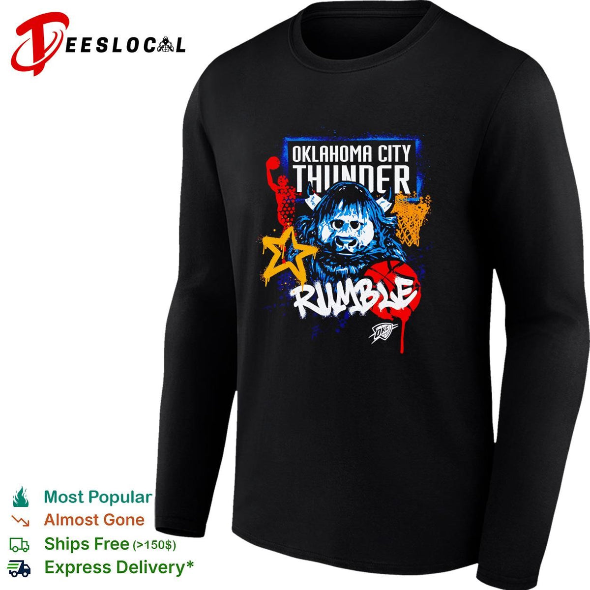 Oklahoma City Thunder Rumble the Bison mascot basketball illustration graphic shirt