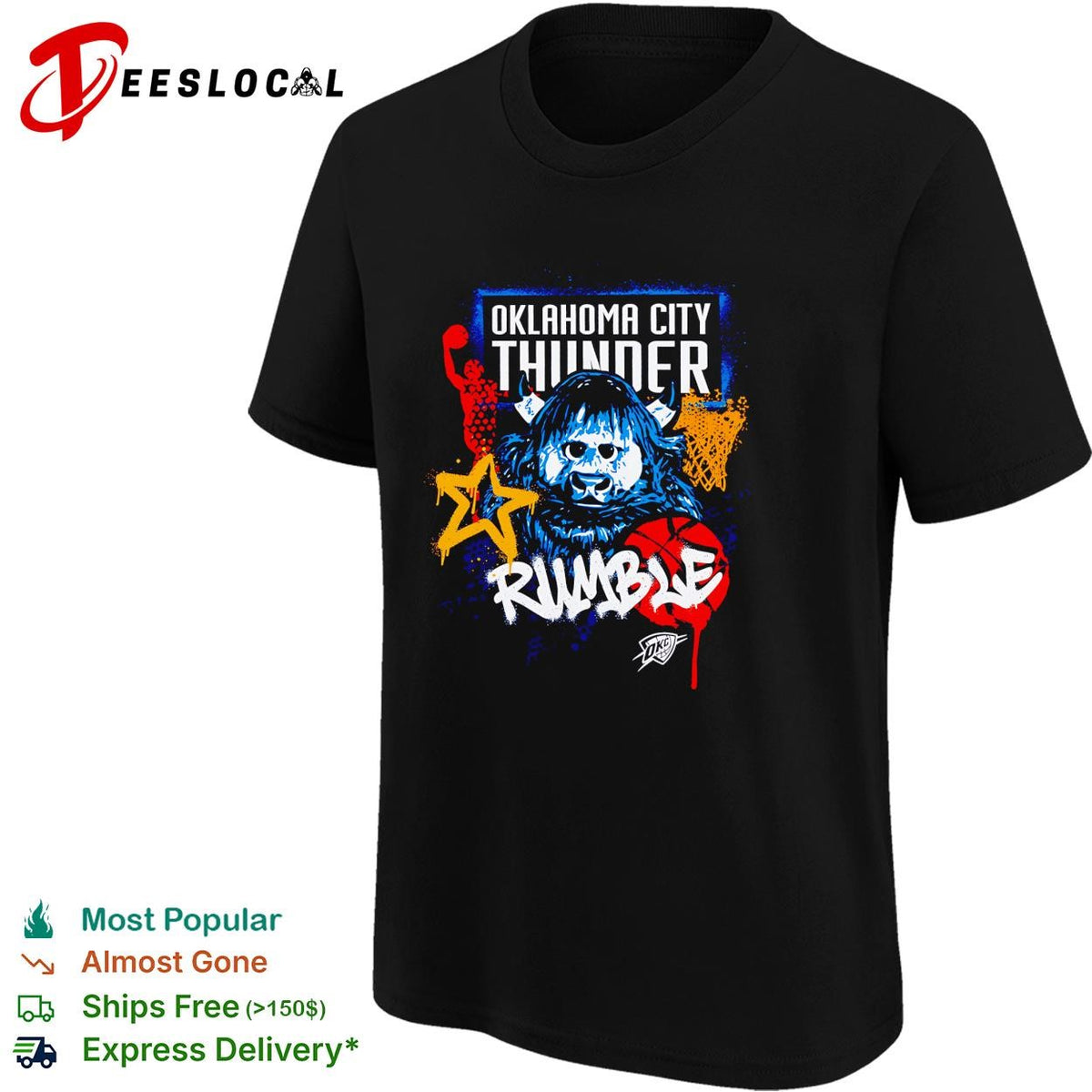 Oklahoma City Thunder Rumble the Bison mascot basketball illustration graphic shirt