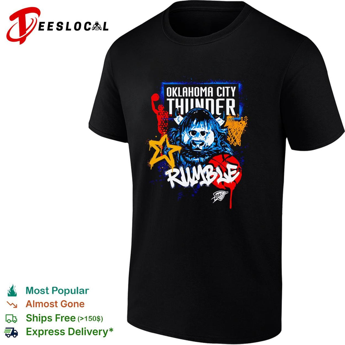 Oklahoma City Thunder Rumble the Bison mascot basketball illustration graphic shirt