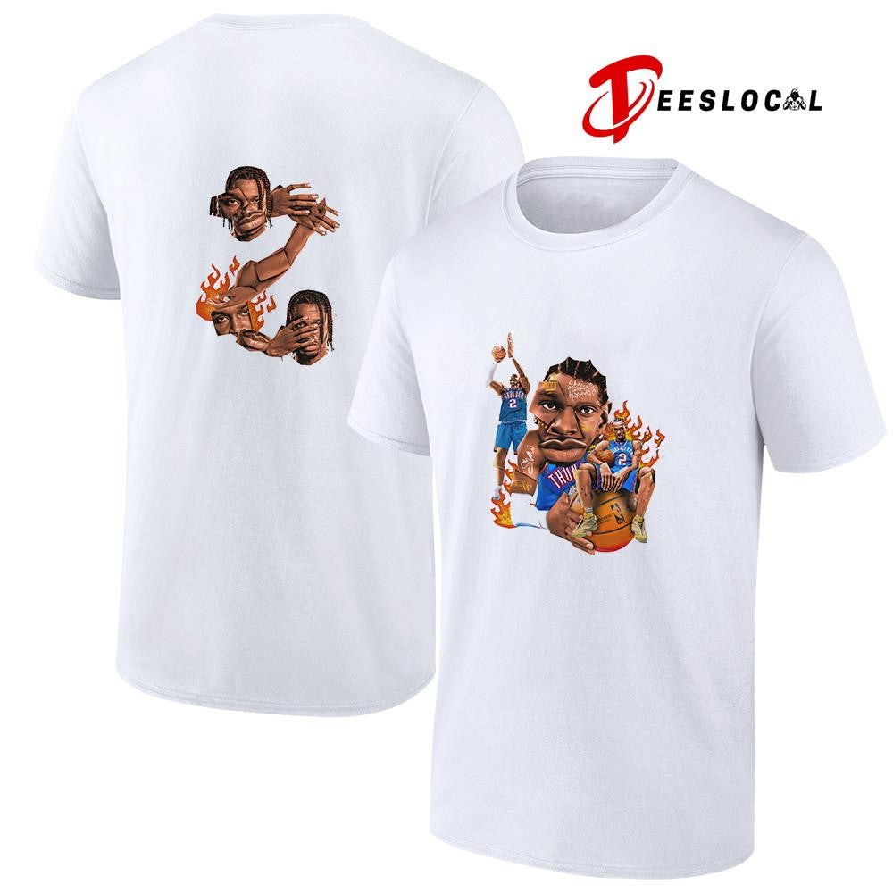 Oklahoma City Thunder Shai Gilgeous Alexander energetic athletic portrait caricature graphic shirt