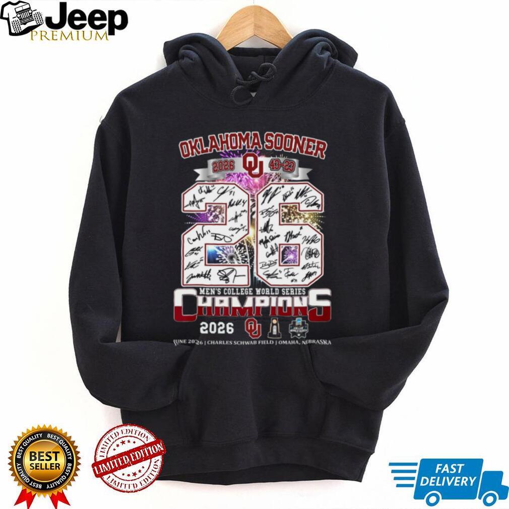 Oklahoma Sooners 2026 Men’s College World Series Champions Signatures Fireworks Fans Shirt