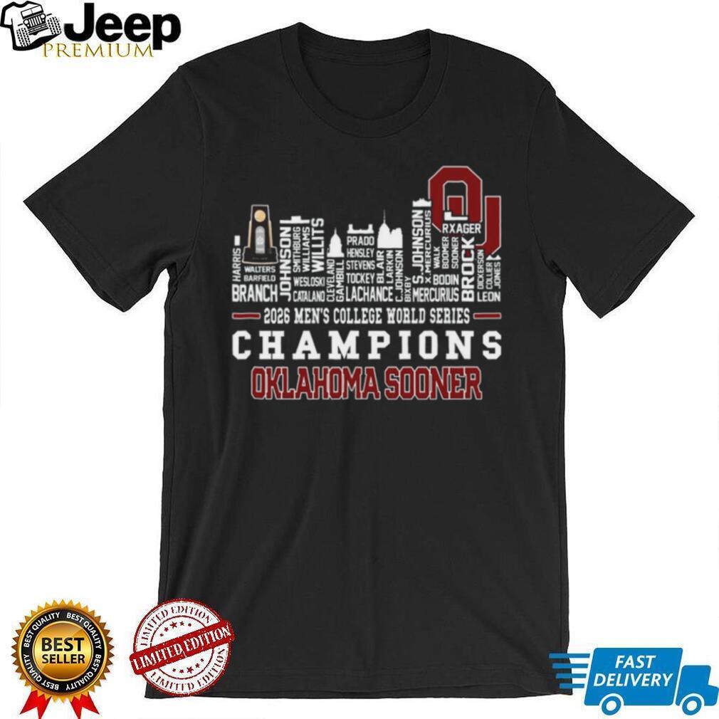 Oklahoma Sooners 2026 Men’s College World Series Champions Skyline Typography Fans Shirt