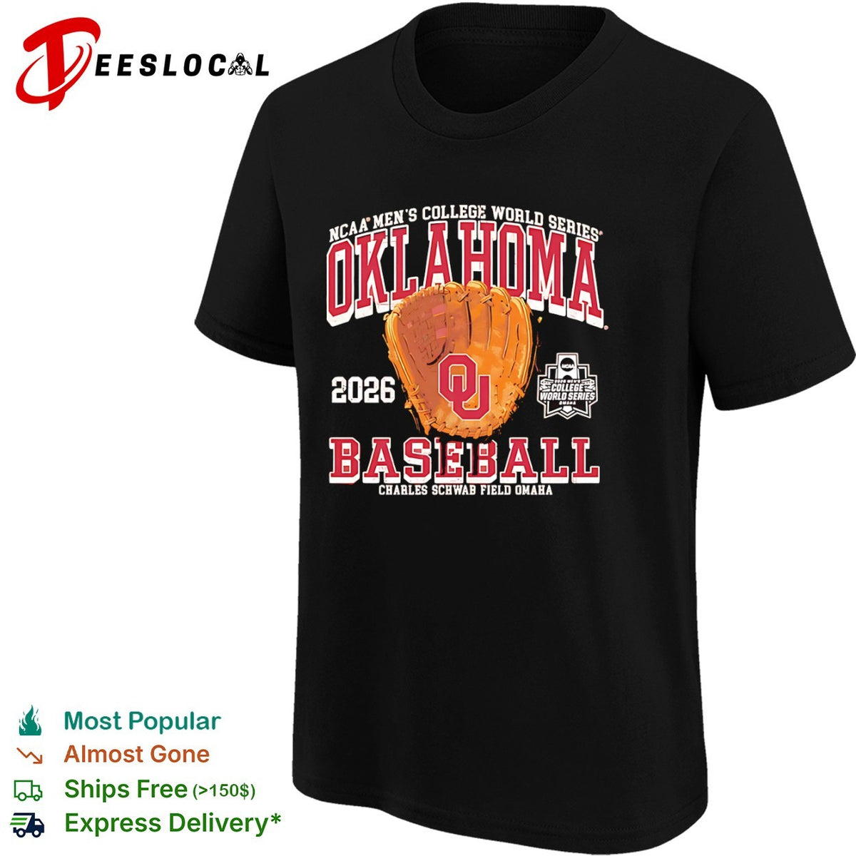 Oklahoma Sooners 2026 NCAA College World Series Baseball Charles Schwab Field shirt