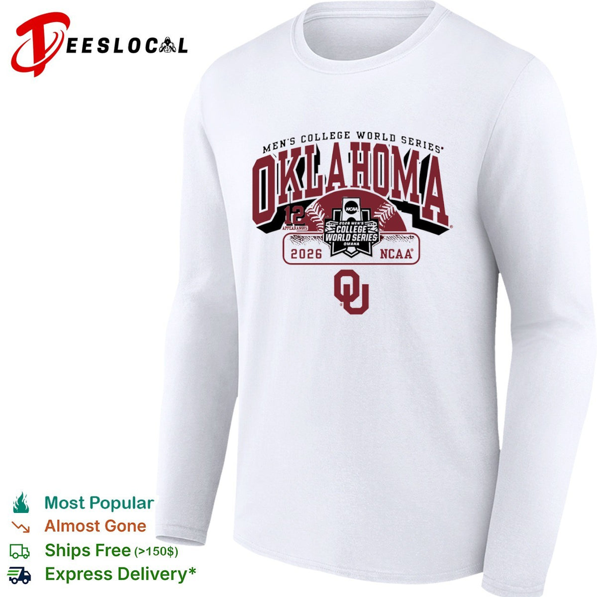 Oklahoma Sooners Mens College World Series 12 appearances 2026 NCAA Omaha baseball OU shirt