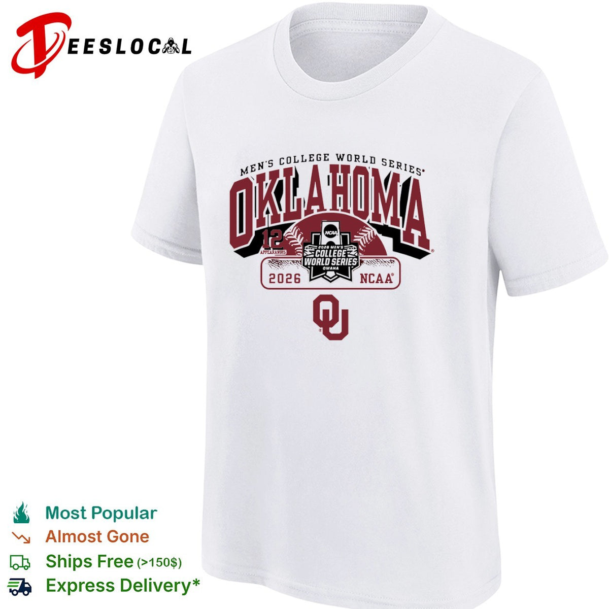 Oklahoma Sooners Mens College World Series 12 appearances 2026 NCAA Omaha baseball OU shirt