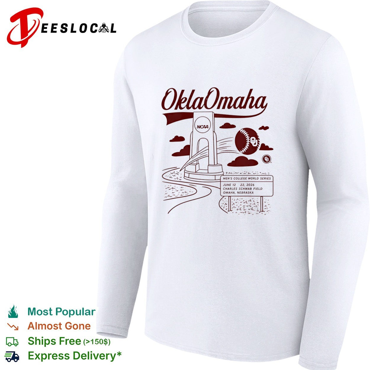 Oklahoma Sooners OklaOmaha NCAA Men’s College World Series 2026 Charles Schwab Field shirt